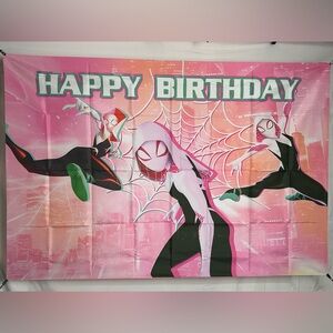 Spider-Gwen Happy Birthday Backdrop Banner 5x3 Ft.